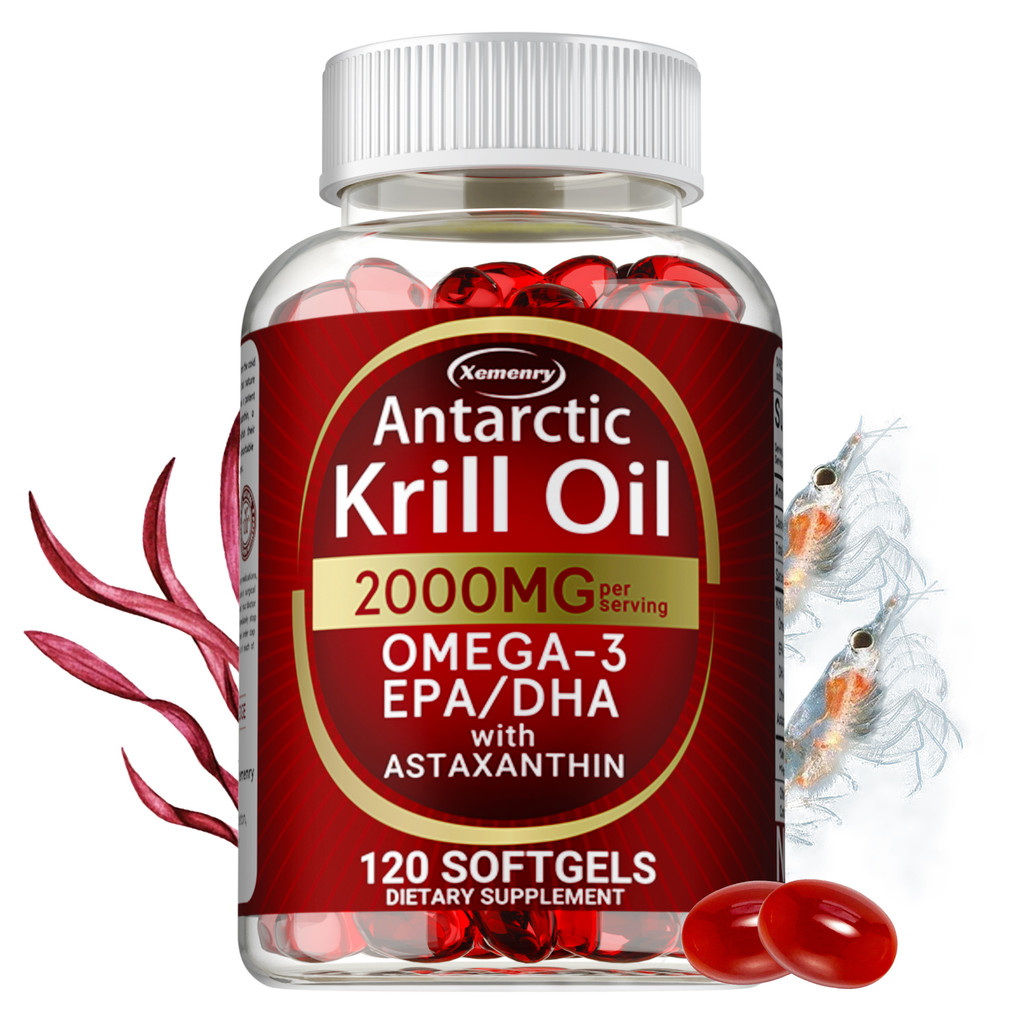 Xemenry Antarctic Krill Oil 2000 มก | Omega-3, EPA, DHA พร้อมแอสตาแซนธิน Made in the USA 30/60/120 แคปซูล