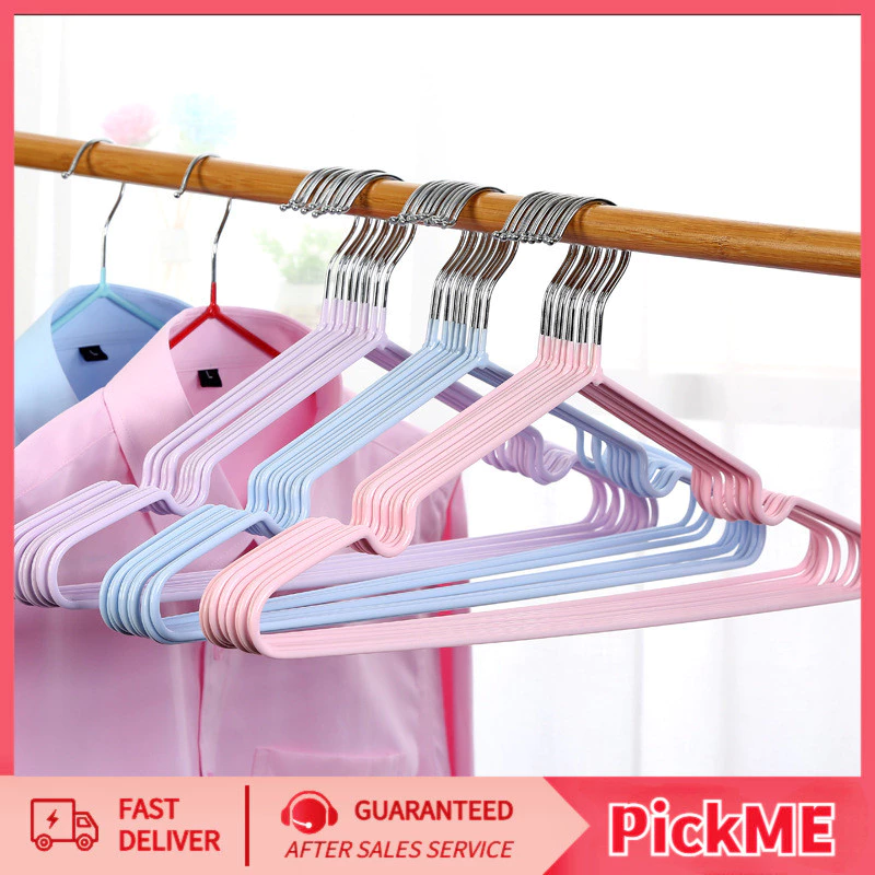 ไม้แขวนเสื้อผ้า (1แพ็ค 10 ชิ้น) ไม้แขวนเสื้อสแตนเลสหุ้มยางกันลื่น ทนทานใช้งานได้ยาวนาน