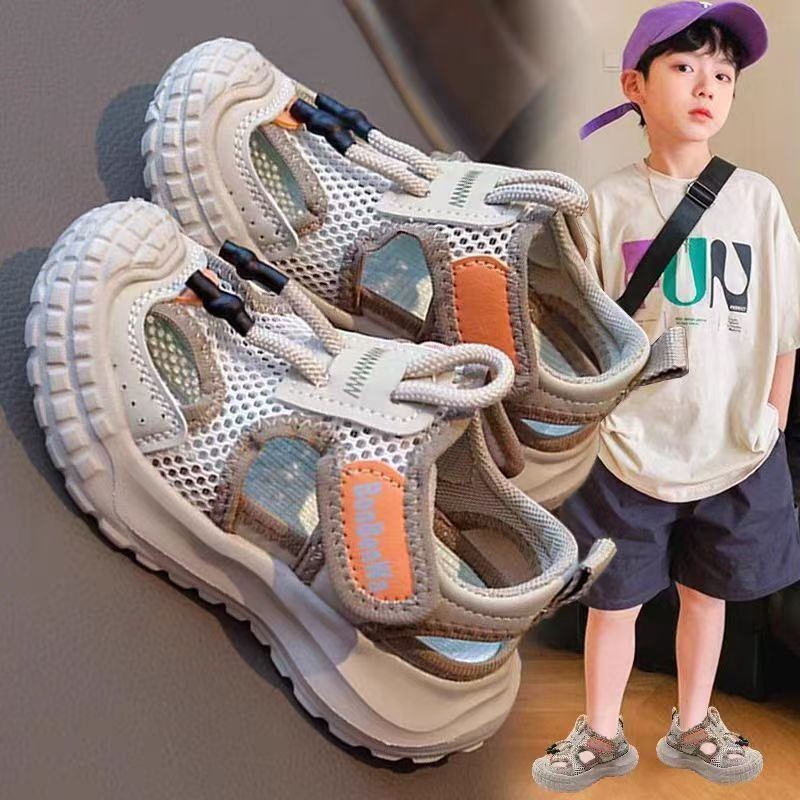 รองเท้าแตะเด็กชาย 2025 ฤดูใบไม้ผลิฤดูร้อนเด็ก Toe-Covered รองเท้าแตะครึ่งรองเท้าอินเทรนด์ขนาดกลางขนาดใหญ่เด็ก Soft-Soled