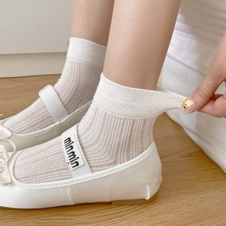 Tất Giữa Ống Nữ Phong Cách Mỏng Thoáng Khí Màu Trơn Nhật Bản Cotton Lưới Rỗng