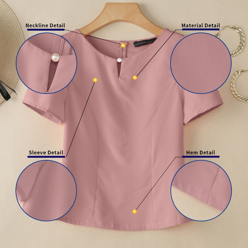 ZANZEA เสื้อเบลาส์แขนสั้นคอ O ลําลองสําหรับผู้หญิง — صورة 7