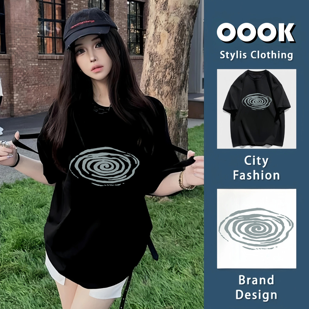 (จัดส่งตลอด 24 ชั่วโมง）OOOK Official ใหม่วัสดุเกาหลีพิมพ์ลายแขนสั้นด้านบนสำหรับผู้หญิงมี 4 สีขนาด S-3XL