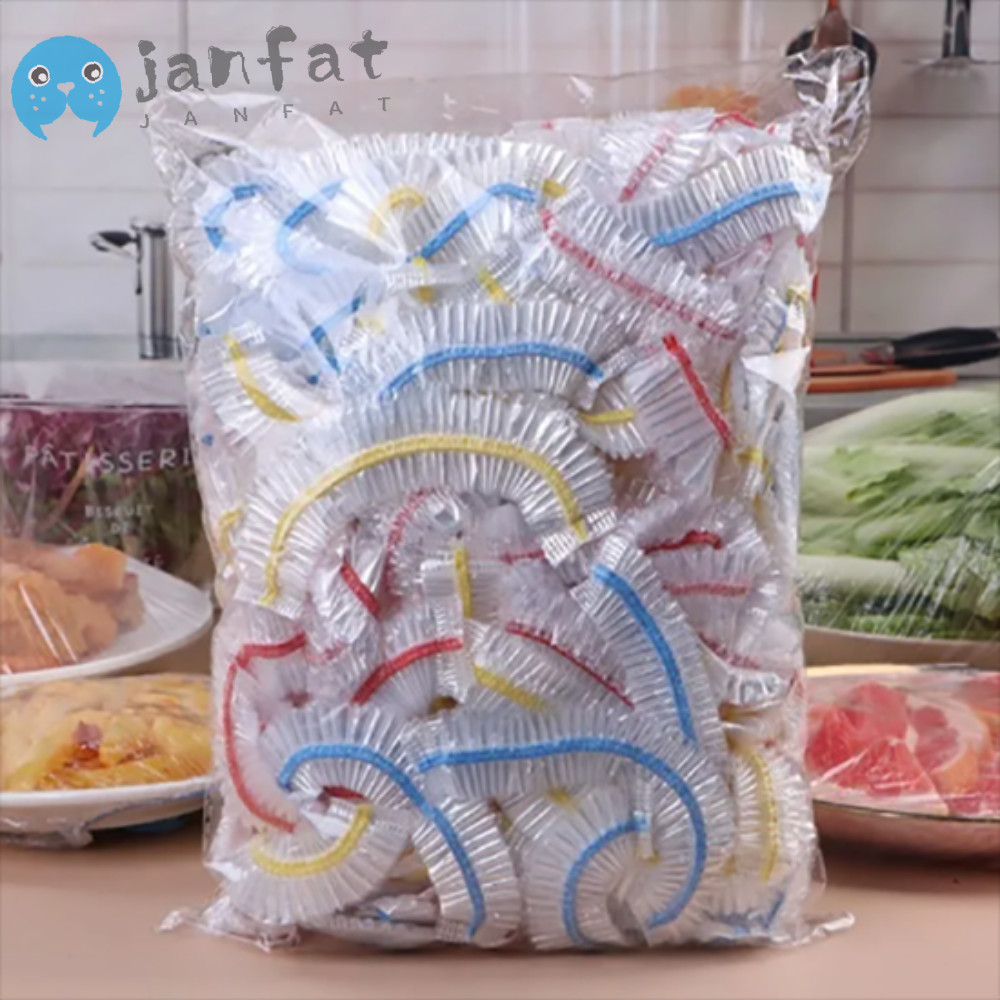 JANFAT 100 ชิ้นฝาครอบอาหารแบบใช้แล้วทิ้ง,สีขาวยืดหยุ่นปากห่อพลาสติก,Cling Cover Fresh-Keeping ถุงพลาสติกสําหรับผักผลไม้