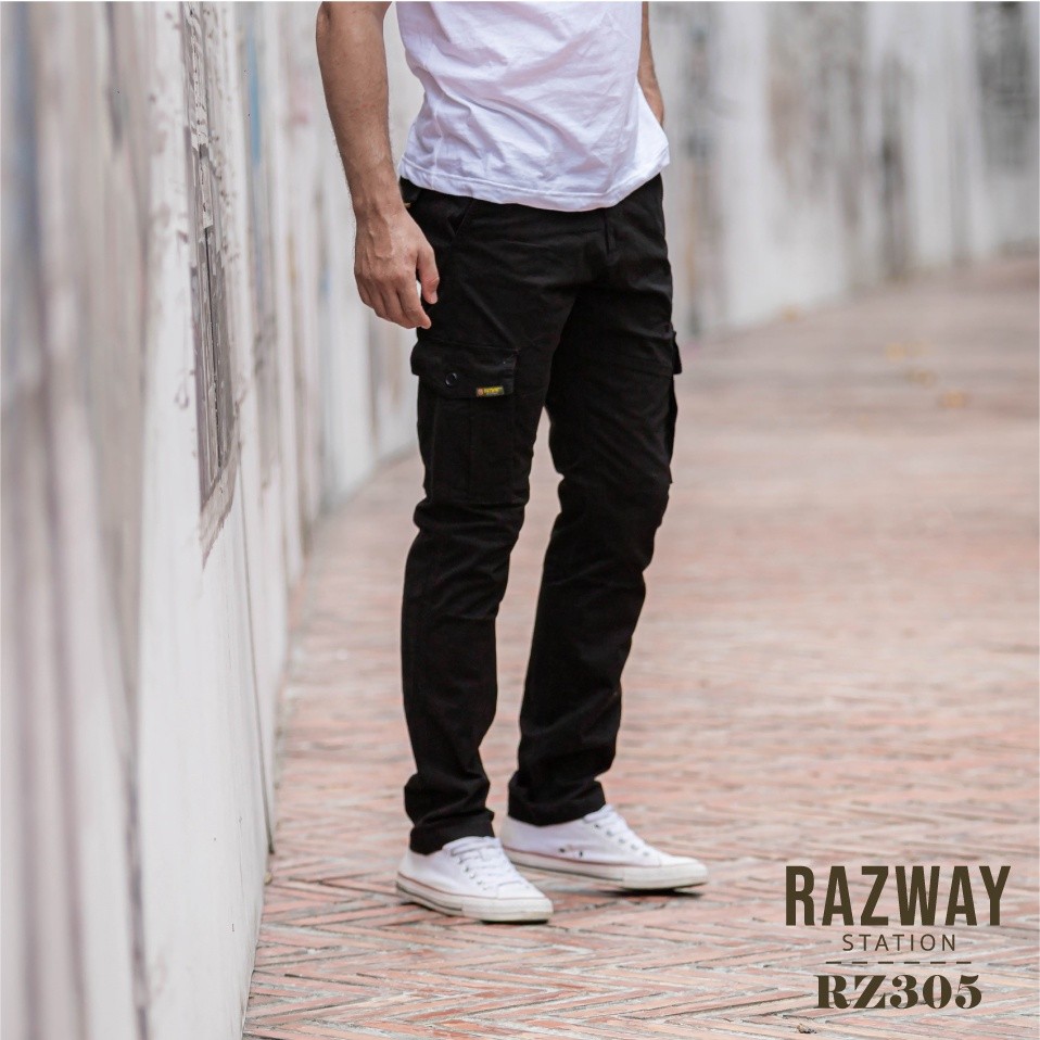 กางเกงสนาม Razway กางเกงคาร์โก้ ใส่ได้ทั้งผู้ชายและผู้หญิง ผ้ายืดนุ่มสวยทน ทรงกระบอกเล็ก รุ่น RZ305