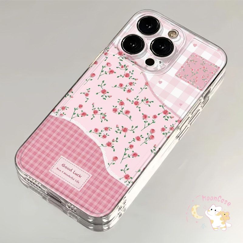 ดอกไม้สีชมพู เคสไอโฟน13 สำหรับ IPhone 12 16 15 11 13 14 Pro Max X XS XR 7Plus 8Plus Max 7 8 Plus SE ความทึบแสงของเปลือก