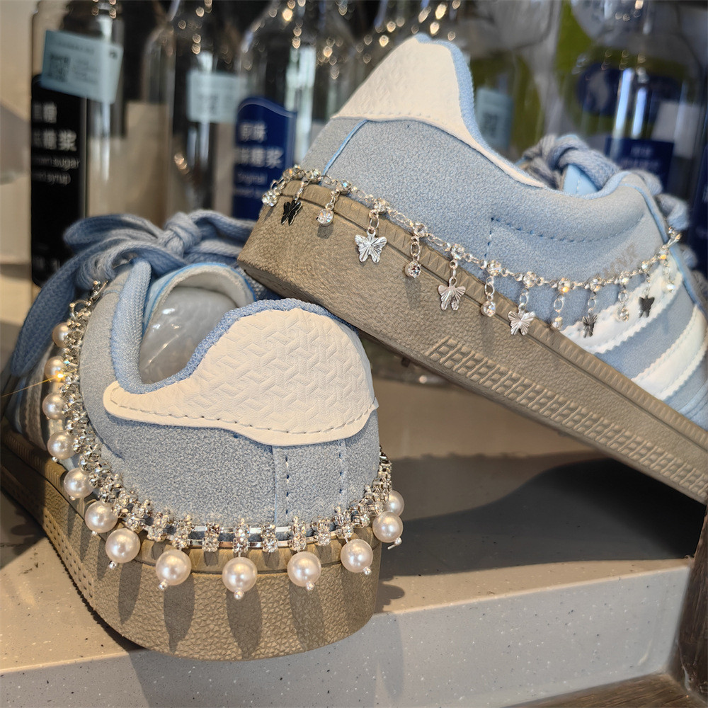 ใหม่บัลเล่ต์ Pearl Diamond-Studded Heel Chain High-End Shoe Chain Bowknot Star bling ตกแต่ง