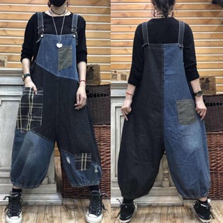 ชุดกระโดดขนาดบวกสวมใส่ได้ 92.5 กก. จั๊มสูทผ้ายีนส์ทรงหลวมลาย…