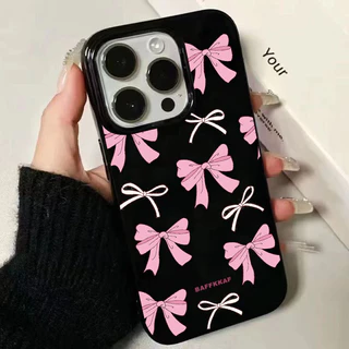 สำหรับ iPhone 17 16 15 14 13 12 Pro Max 11 เคส ไอโฟน สีดำมันTPUซอฟท์เคส กันกระแทกกล้องป้องกัน โบว์ดอกไม้ เข้ากันได้กับ