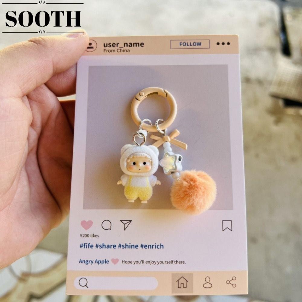 SOOTH จี้ห้อยกระเป๋า, Flocking POPBEANS Heyone Ozai พวงกุญแจ, Kawaii การ์ตูน Overalls ตุ๊กตาพวงกุญแจ