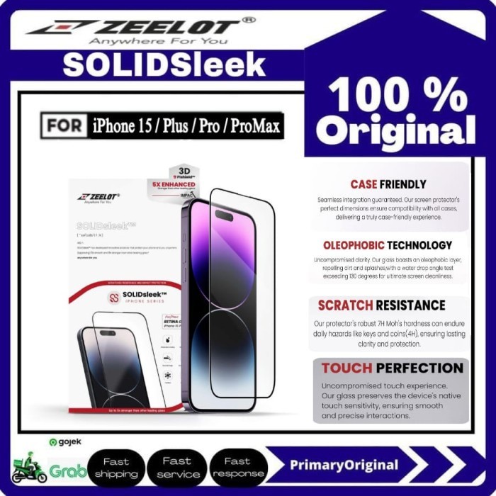 กระจกนิรภัย iPhone 15 Pro Max 15 Pro ZEELOT SOLIDsleek 3D Glass