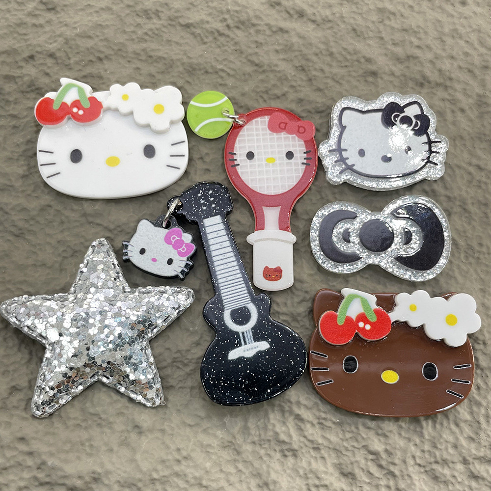 10ชิ้นกีต้าร์ดาวเคทีแมวอุปกรณ์อะคริลิ ทําเอง วัสดุที่ทําด้วยมือจี้ตราสารเคสโทรศัพท์ตกแต่งรองเท้าดอกไม้อุปกรณ์