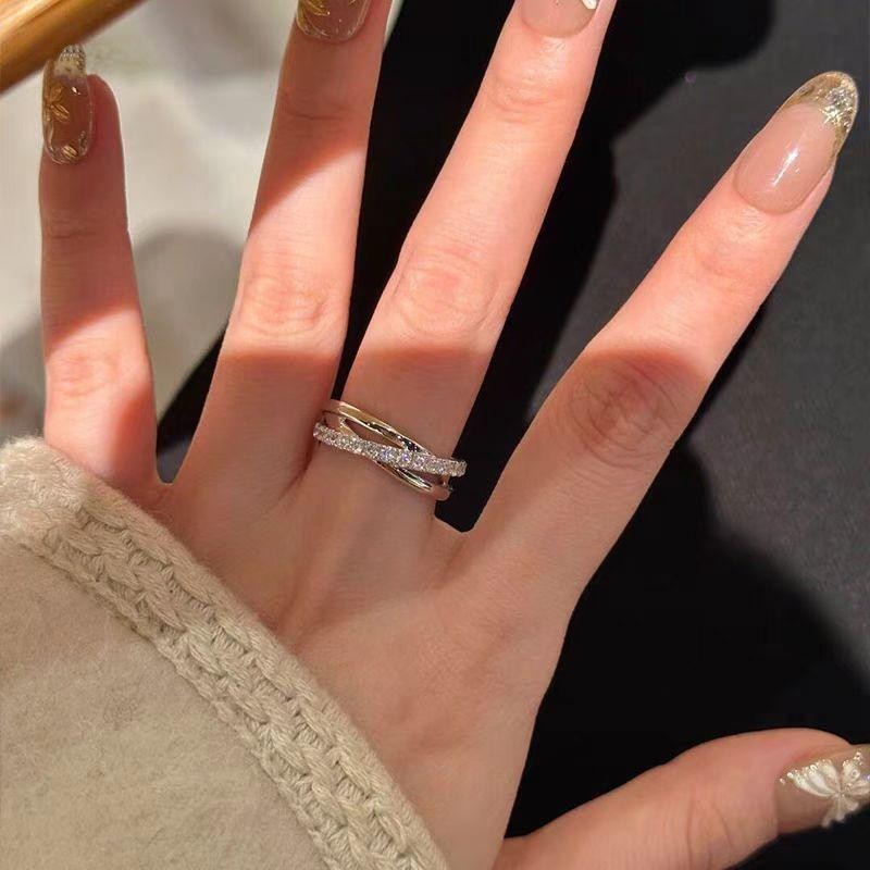 แฟชั่นเกาหลีหลายชั้นโลหะข้ามเปิดแหวนนักเรียนหญิงของขวัญเครื่องประดับโลหะ