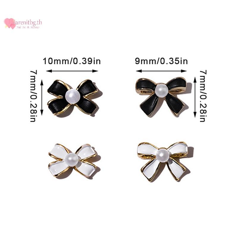 RENBG 10PCS Vintage Simple Bow Tie Charms คลาสสิกสีดําสีขาวมุกฝัง Bowknot โลหะผสมเล็บ Rhinestone ตกแต่งเล็บ Salon TH - รูปที่ 3