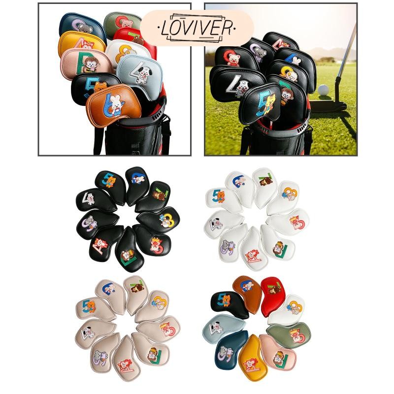 9x PU Leather Golf Iron Headcover Golf Club Head Cover, Protection, Wedges