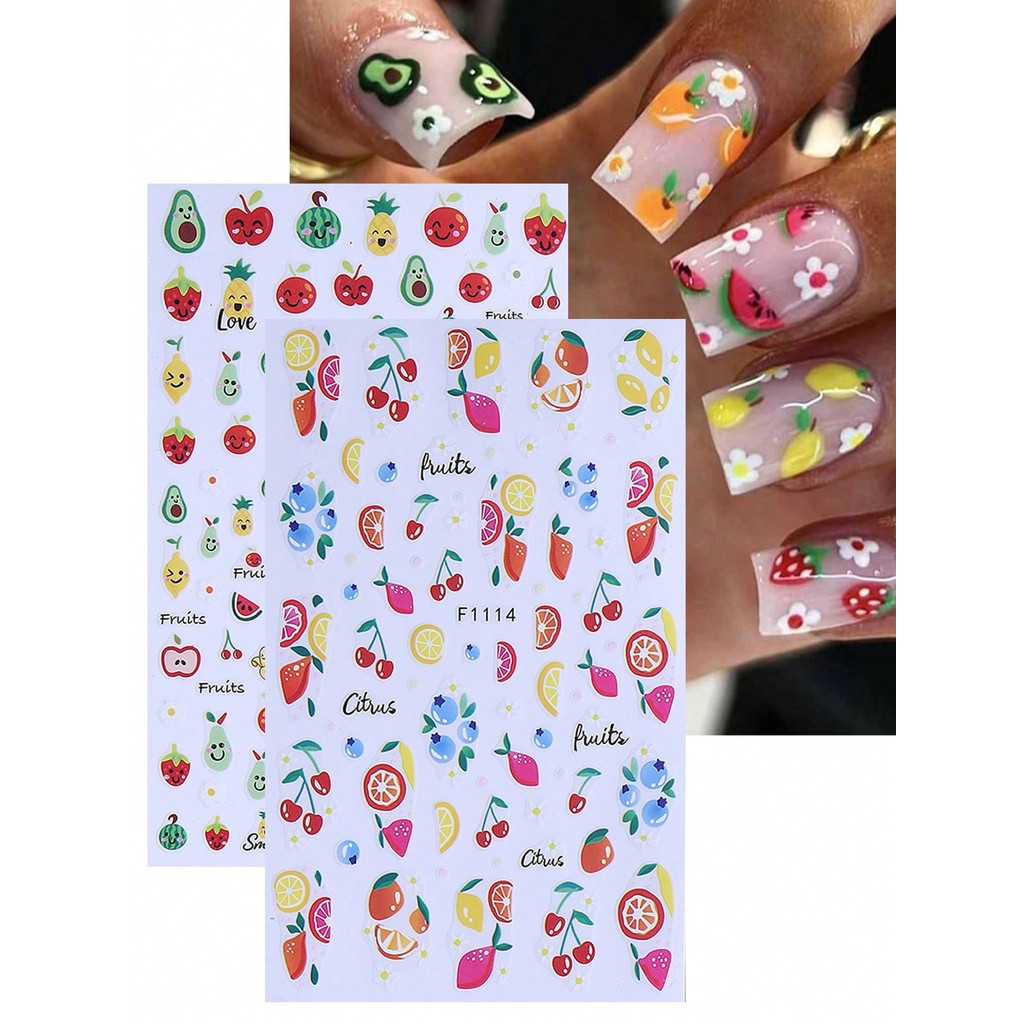 น่ารักไอศกรีมเค้กการ์ตูนออกแบบสติกเกอร์เล็บ DIY Macaron Cherry Lemon Strawberry Decals การออกแบบเล็บ 3D Self กาว Sliders - รูปที่ 2