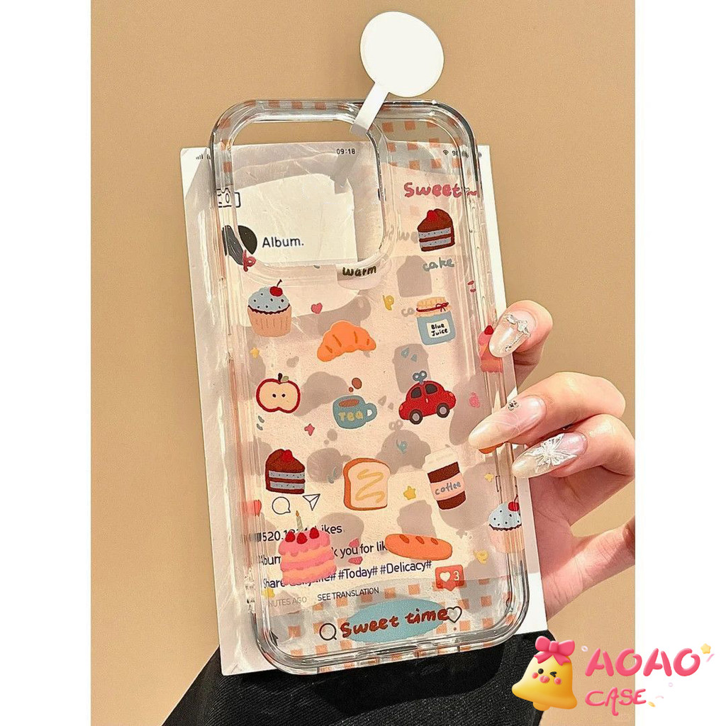 เคสไอโฟน15 16 สำหรับ iPhone 11 13 15 14 12 Pro Max 8Plus 7Plus XR 7 8 14 15 Plus X XS Max SE 2020 ปกแมวอาหารหวานน่ารัก
