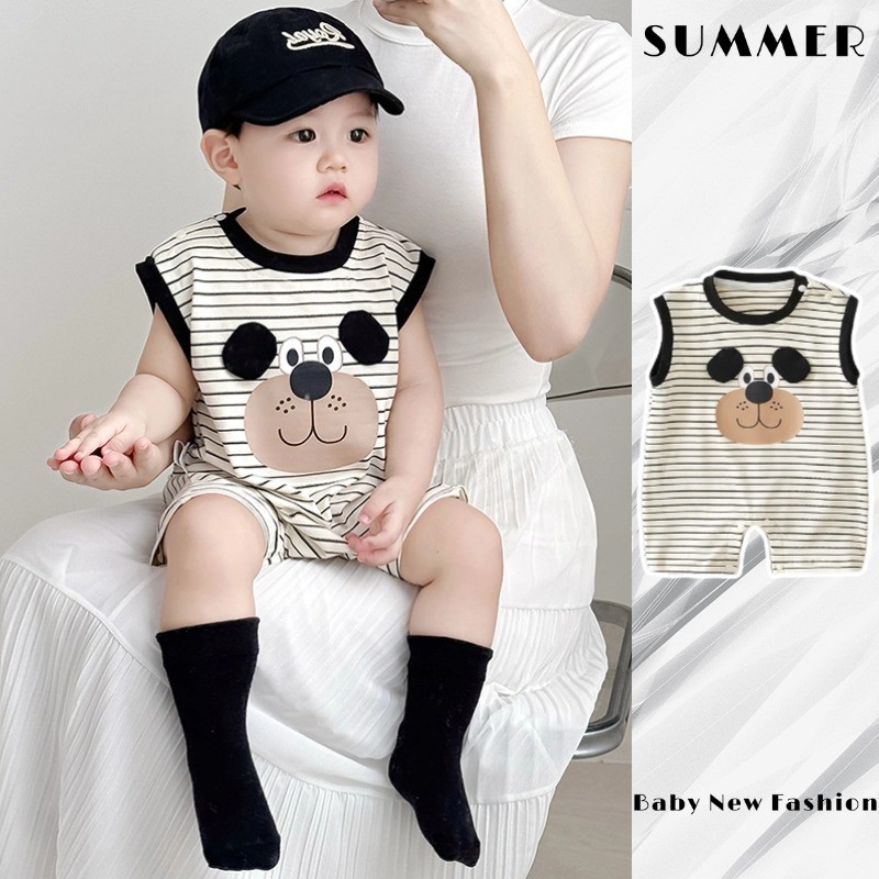 ฤดูร้อนใหม่เสื้อผ้าเด็กชายและหญิงเสื้อกั๊กแขนกุดบอดี้สูท0-24เดือนเด็กผ้าฝ้ายสบายการ์ตูนลูกสุนัข ชุดรอมเปอร์ สไตล์เกาหลี