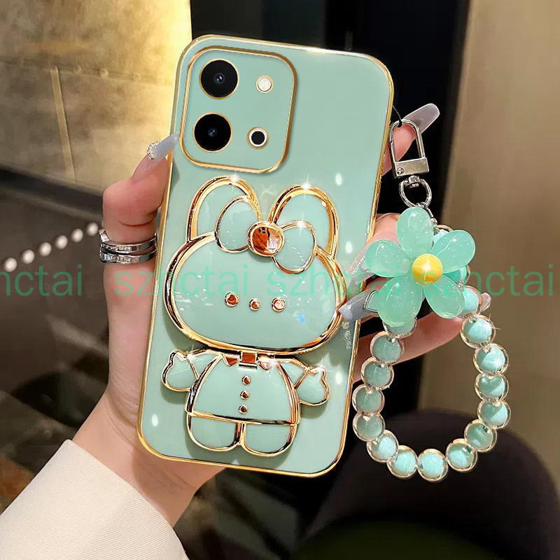 ปลอก Vivo Y28 4G Y18 Y03 Y17S Y16 Y15S Y01 Y22 Y22S Y02A Y02T เคสโทรศัพท์ TPU 3D กระต่ายเครื่องสําอางกระจกแต่งหน้าขาตั้ง Ultra Thin Electroplated Soft Case Shock Protection Case ราคา ถูกที่สุด ดีลบีเคเค แกลเลอรีภาพที่ 4