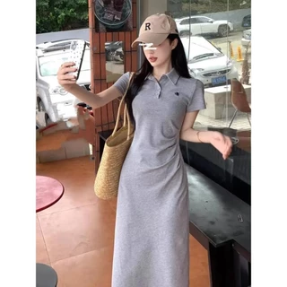 MOSESQUEEN มอสสควีน เดรสคอปกโปโลปัก 2025 ฤดูร้อนเอวแขนสั้นชุดห่อสะโพก #63064-63067