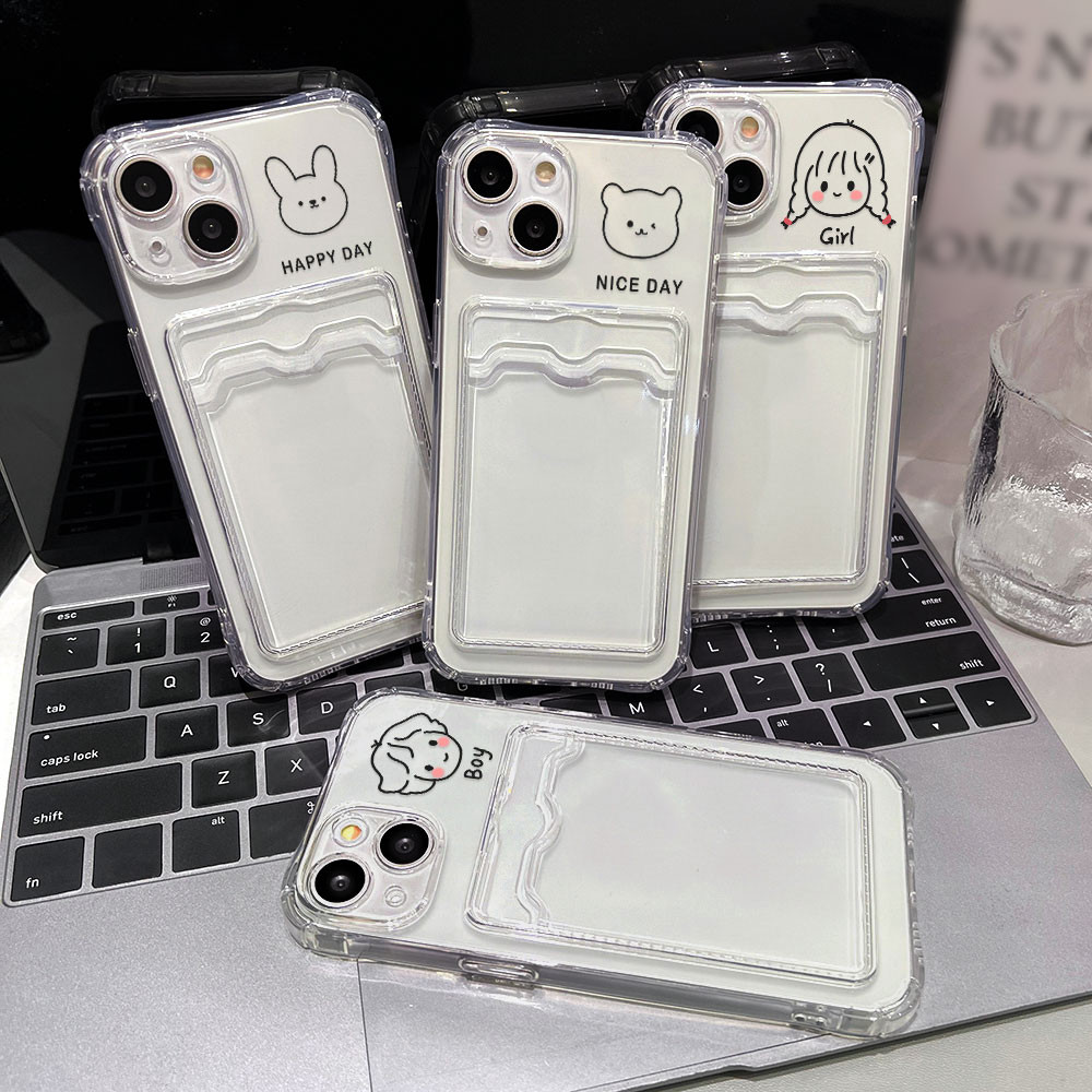 Silicone Card Holder เคส For iPhone 1315 11 16 17 Pro Max Air 12 14 XR X Xs 7 8 Plus ช่องใส่การ์ดเคสโทรศัพท์มือถือ
