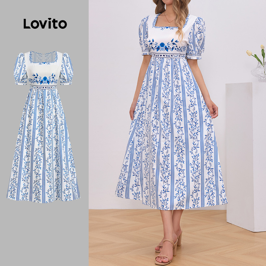 เดรสแขนสั้นคอเหลี่ยมลายดอก BR24-MAY25-D-5-DRB24BR706