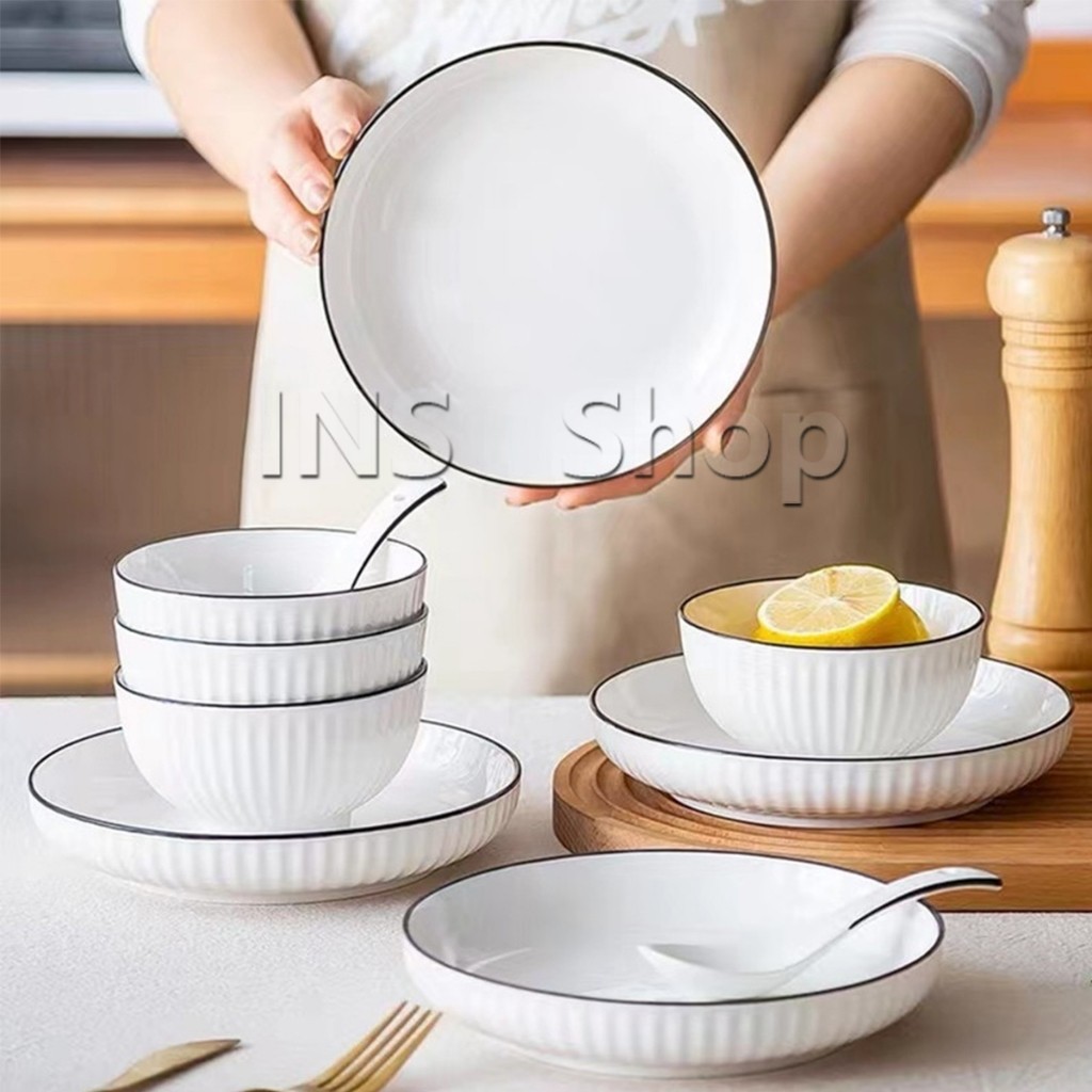 INS ชุดเซรามิค จาน ชาม สไตล์มินิมอล ทนต่ออุณหภูมิสูง ชามสไตล์ญี่ปุ่น Ceramic tableware