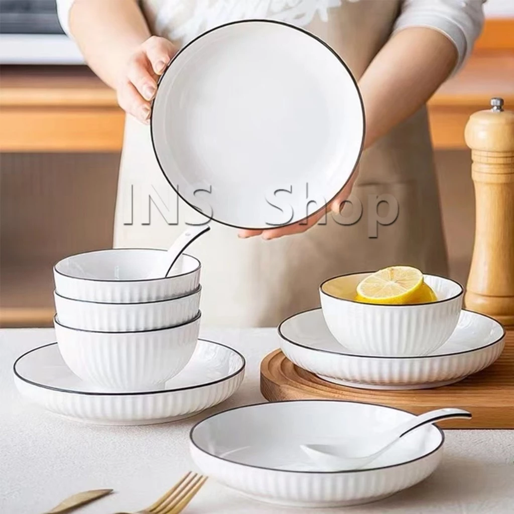 INS ชุดเซรามิค จาน ชาม สไตล์มินิมอล ทนต่ออุณหภูมิสูง ชามสไตล์ญี่ปุ่น Ceramic tableware