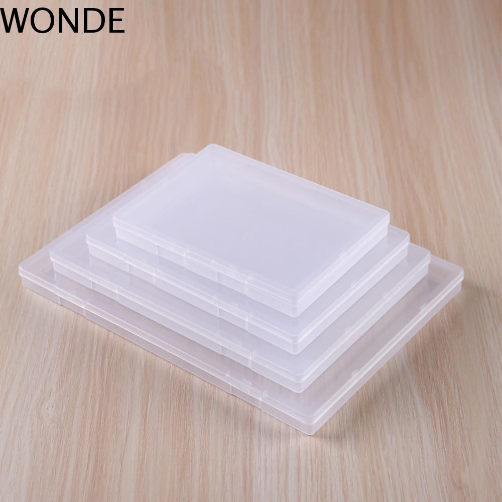 Wonde กล่องเก็บของใสพลาสติกสี่เหลี่ยม, กล่องคอนเทนเนอร์แบน, แบบพกพาโปร่งใสเป็นมิตรกับสิ่งแวดล้อมกันน้ําตาราง Organizer