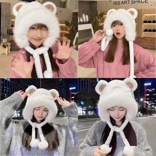 【พร้อมส่ง】หมวกกันหนาว ขนเฟอร์นุ่มปิดหู หัวหมี
