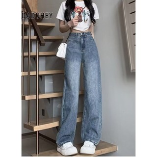 DaDuHey  Women's Korean Style High Waist Jeans Straight New Washed Fashion Wide Leg Loose Mop Dropping Pants