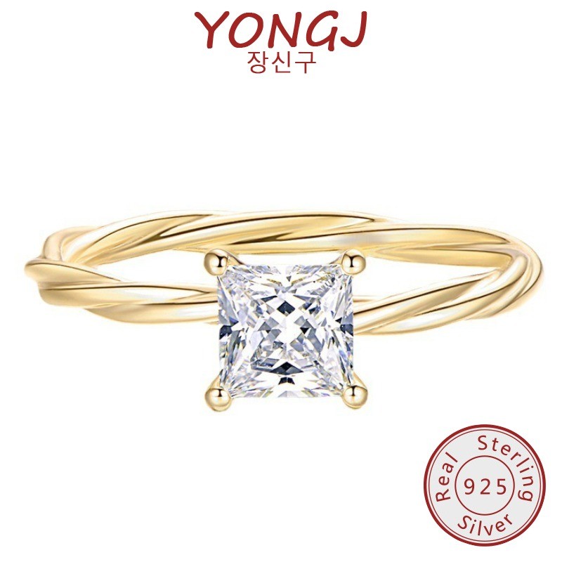 YONGJ ทอง 18K 5x5mm Compact 0.5 กะรัต Moissanite แหวน Retro Square Claw