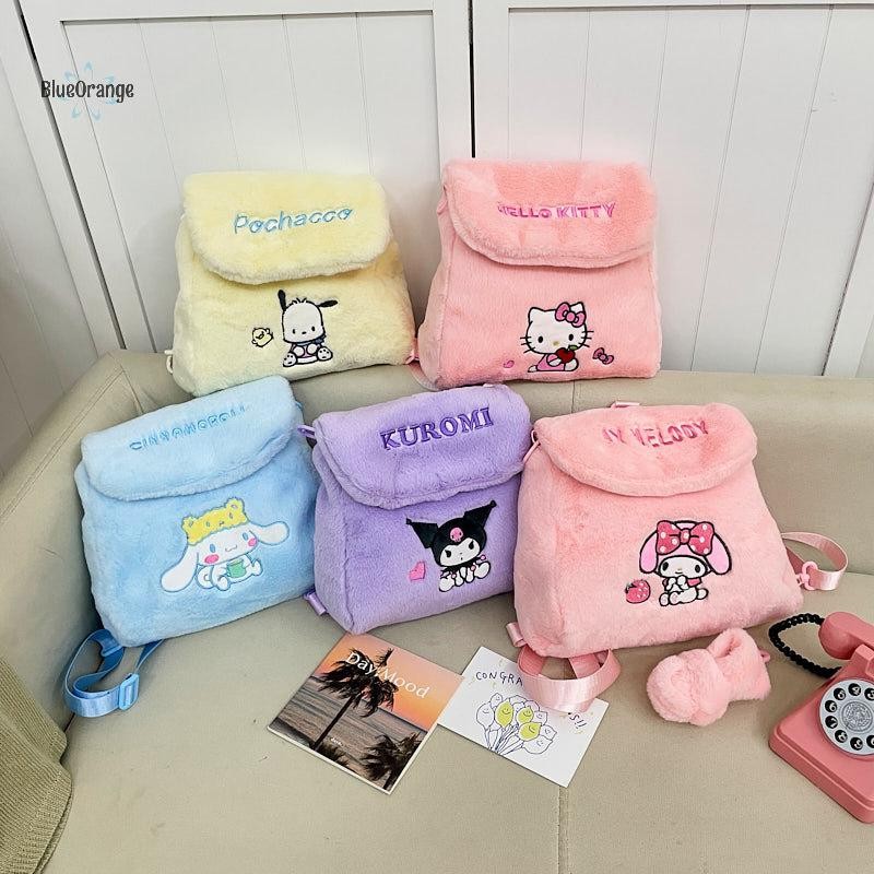 ใหม่ 1PC Casual Kawaii การ์ตูนฤดูหนาว Crossbody กระเป๋า Sanrio Kuromi Plush กระเป๋าสะพายผู้หญิงน่ารักเย็บปักถักร้อยขนาดเล็ก Fluffy กระเป๋าเป้สะพายหลังร้อน