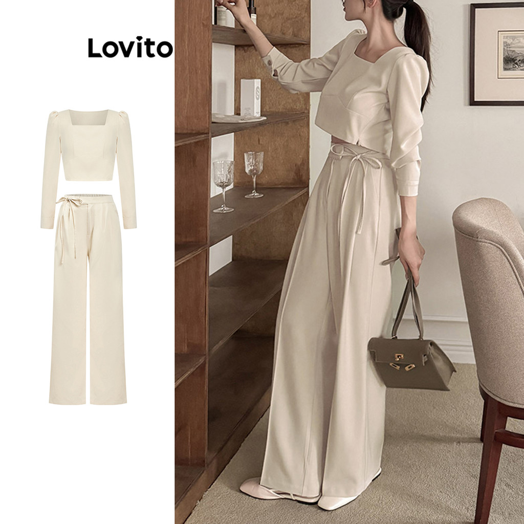 Lovito ชุดกางเกงสีพื้นลำลองสำหรับผู้หญิง L110AD132