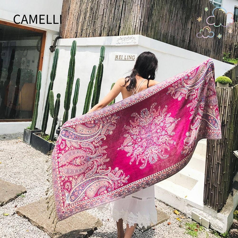 Camelli Cashew Jacquard Scarf, Winter Warm Women Scarf, Pashmina Bohemian Travel Scarves