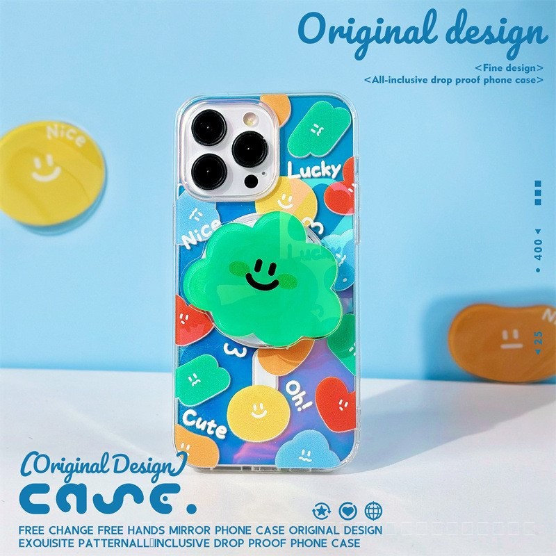 โดพามีนน่ารักสดใสลายเมฆเคสโทรศัพท์แบบแม่เหล็กสำหรับ iPhone 11 12 13 14 15 16 PRO MAX Plus 7P/8P/xs/xr/xsmax 15PROMAX 14PLUS 12pro 16plus เคสสีเงินกันกระแทก