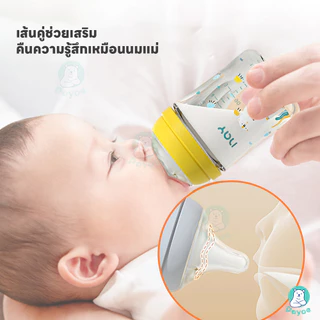 PAYOE ขวดนมแก้ว ขวดนม เหมาะสำหรับทารกและเด็กเล็ก ขวดนมเด็ก ทำความสะอาดได้ง่าย ขวดนมเด็กโต