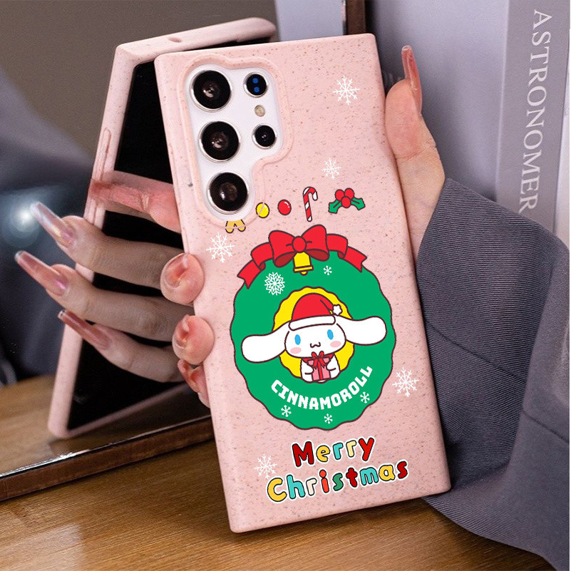 การ์ตูน Sanrio น่ารัก Cinnamoroll Merry Christmas เป็นมิตรกับสิ่งแวดล้อมฟางข้าวสาลีสําหรับ Samsung S25 Ultra S25 Plus S24/S23/S22/S21/S20 FE A12 A13 14 A15 A53 A55 ฝาครอบกันกระแทก