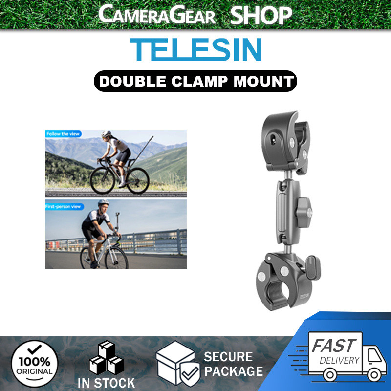 TELESIN Double-headed Crab Clamp Mount,Bicycle Motorcycle Handlebar Stick Pipe Clamp for GoPro/Insta360 etc Action Camera