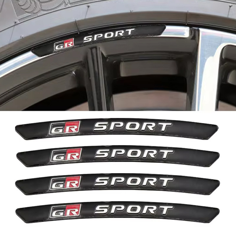 4 ชิ้น x สารส้ม GR กีฬาโลโก้ขอบล้อสติกเกอร์ป้ายสัญลักษณ์สําหรับ Toyota Gazoo Racing YARiS Corolla RAV4 C-HR Camry Supra Prado