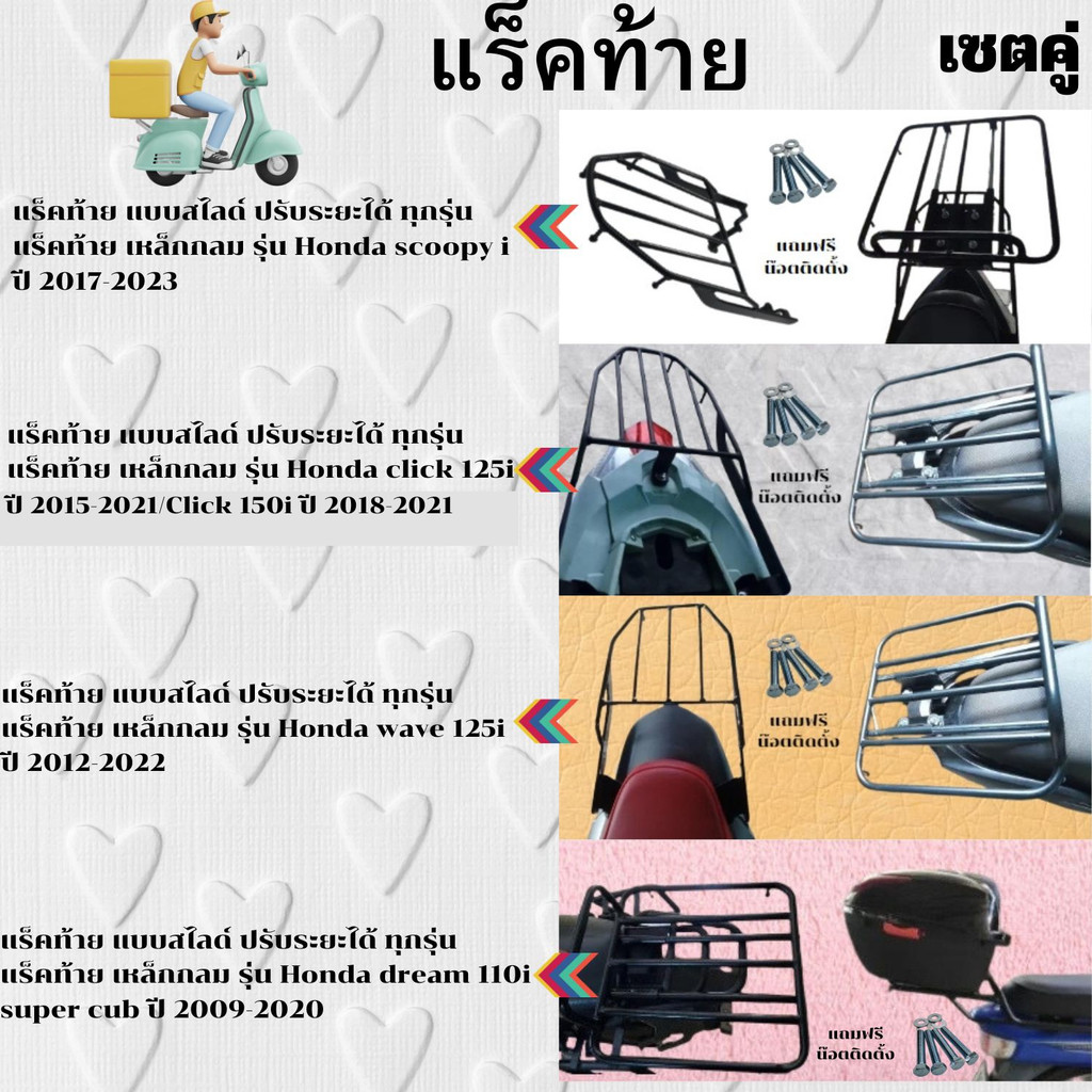 แร็คท้าย ตะแกรงท้ายเบาะ สำหรับรถมอเตอร์ไซค์ Honda Scoopy i, Wave Click 125i, Dream 110i คุณภาพดี รับน้ำหนักได้ดี