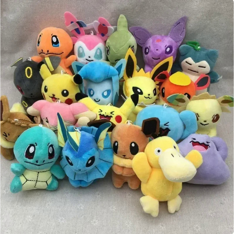 21PCs/set Pokemon Snorlax Charmander Eevee Plush Doll Pendant Stuffed Bulbasaur Squirtle Pendant Plu
