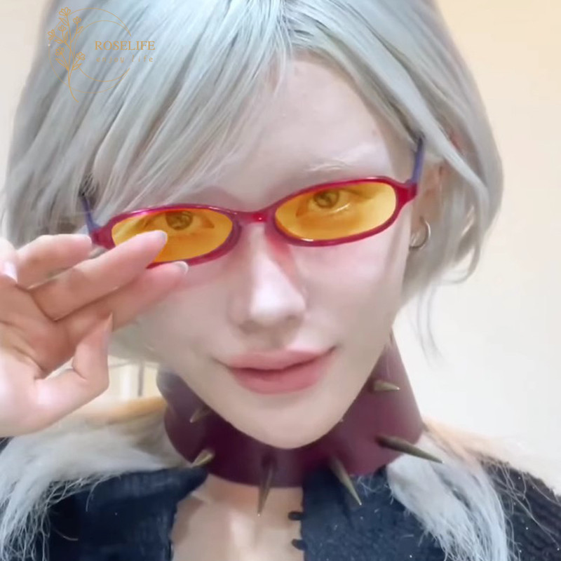 Roselife ญี่ปุ่นอะนิเมะคอสเพลย์แคบสี่เหลี่ยมผืนผ้าแว่นตากันแดดสําหรับผู้หญิงหญิงป้องกันรังสีแว่นตา U