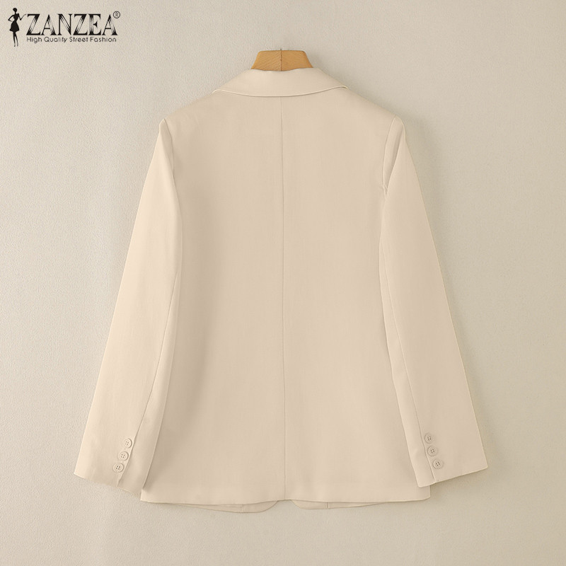 Zanzea เบลเซอร์กระเป๋ากระดุมแถวเดียวแขนยาวผู้หญิงวินเทจแหลมปก