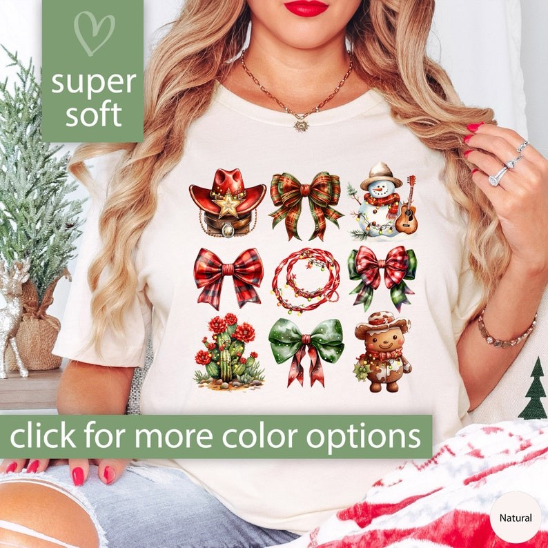 Country Christmas Shirt, Cute Coquette Bow Western Christmas Tshirt for Country Girl, Cowgirl Holida