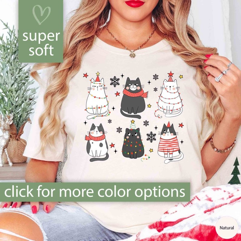 Cat Christmas Shirt for Cat Lover Gift Women, Christmas Cat Shirt, Cat Lover Tshirt Gift for Her, Cu