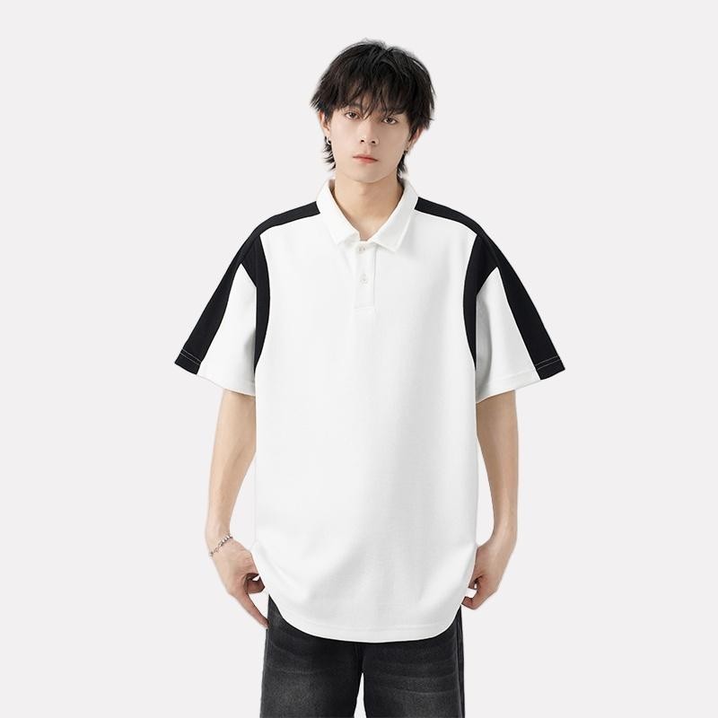 CLIFF-เสื้อโปโลผู้ชาย สไตล์เกาหลี ผ้าวาฟเฟิลด์ สีเย็บต่อกัน แฟชั่นยอดนิยม ลำลองใส่สบาย