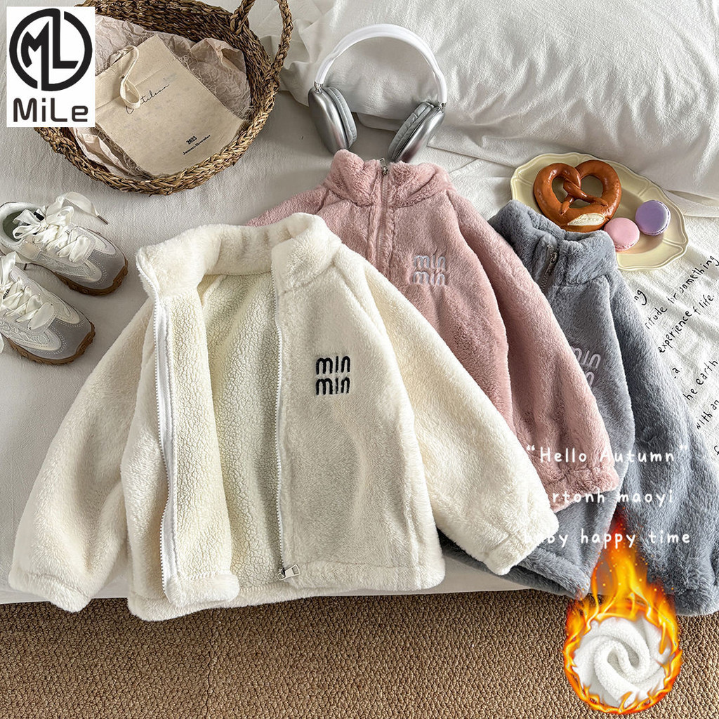 [มล] 80-170เซนติเมตรฤดูหนาวขนแกะซับหนาแจ็คเก็ตเด็กเลียนแบบกระต่ายขนแกะแจ็คเก็ตที่อบอุ่นกลางเด็กใหญ่เด็กสาวเด็กเวอร์ชั่นเกาหลี