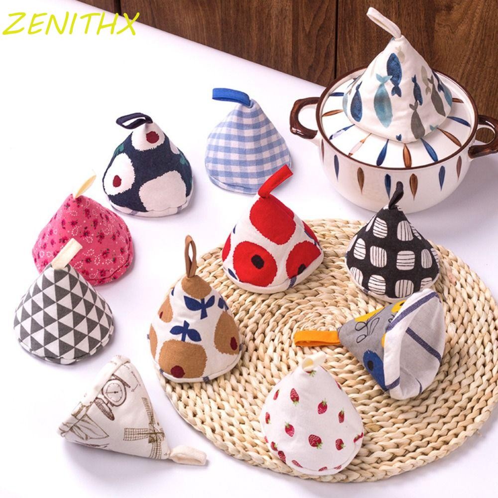 Zenithx หมวกสามเหลี่ยม ฝาครอบหม้อผ้าฝ้ายฉนวนกันความร้อน หนาขึ้น ที่จับหม้อครัว