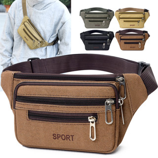 (w156)กระเป๋าคาดอก คาดเอว ผ้านแคนวาส มี5ซิป ขนาดกะทัดลัดไม่พ…