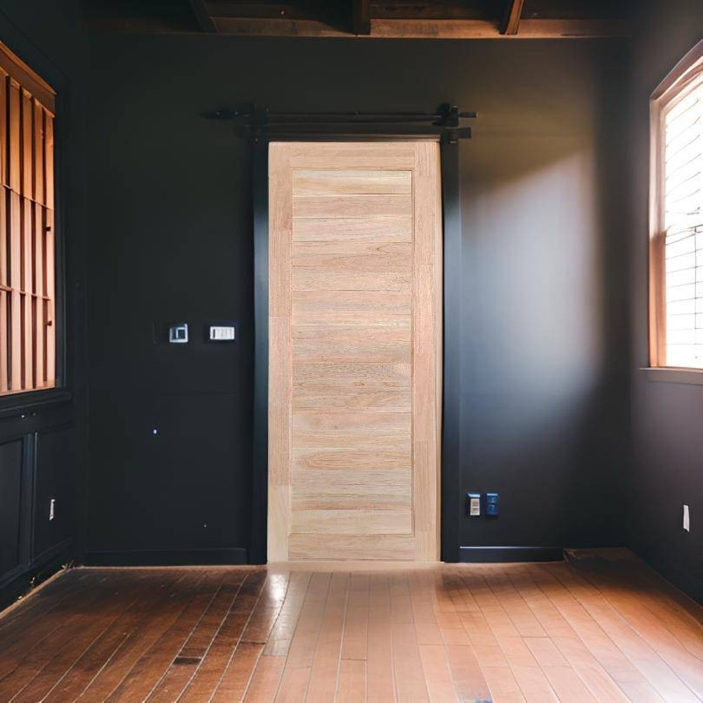 GlobalHouse GREATWOOD ประตูไม้มะฮอกกานี บานทึบเซาะร่อง รุ่น FJ 80*200 ซม. สีไม้ธรรมชาติ สินค้าของแท้